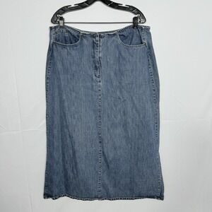 Vintage Denim Maxi Skirt Womens 16 Blue Jean 80s 35" Vented Pockets Boho Hippie